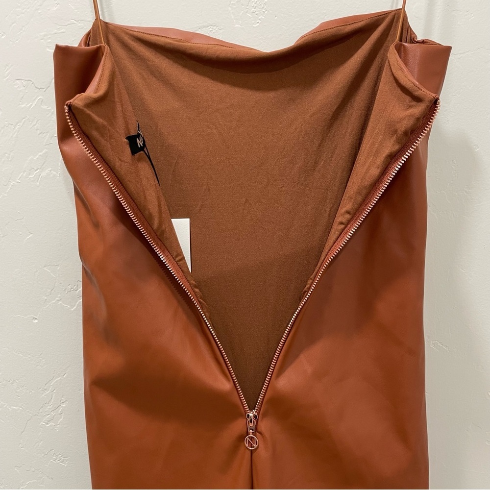 NWT Nookie Posse x Revolve Women 8 Large Midi Dress Faux Leather Brown Tan Flaw - Picture 10 of 16